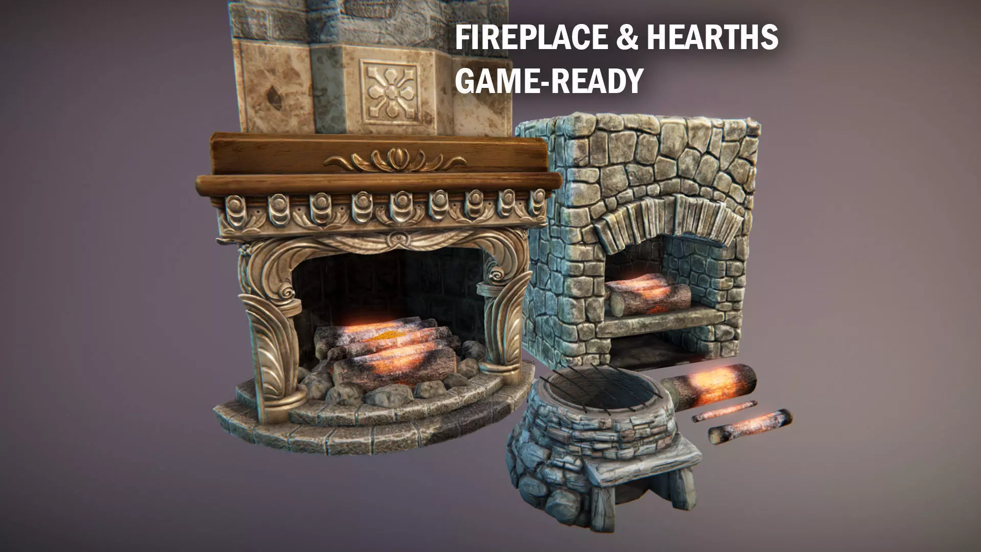 Fireplace and hearths Low-poly 3D model_0
