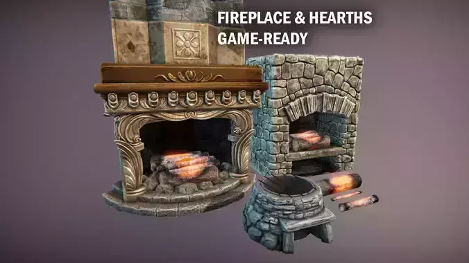 Fireplace and hearths Low-poly 3D model