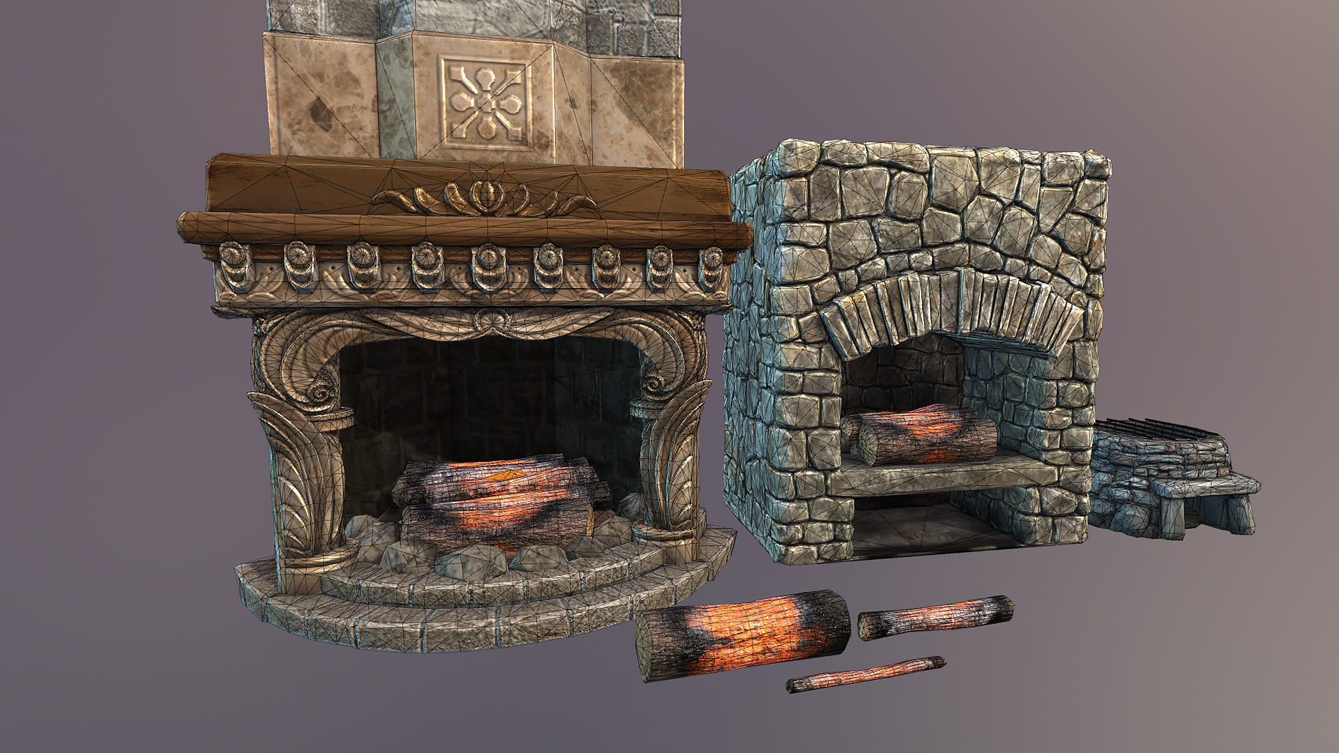 Fireplace and hearths Low-poly 3D model_1