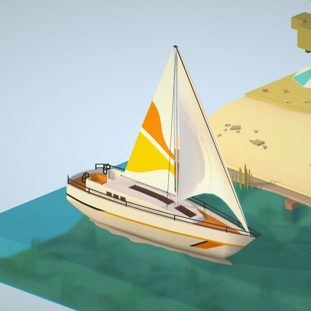isometric camping scene on the river  Low-poly 3D model_13
