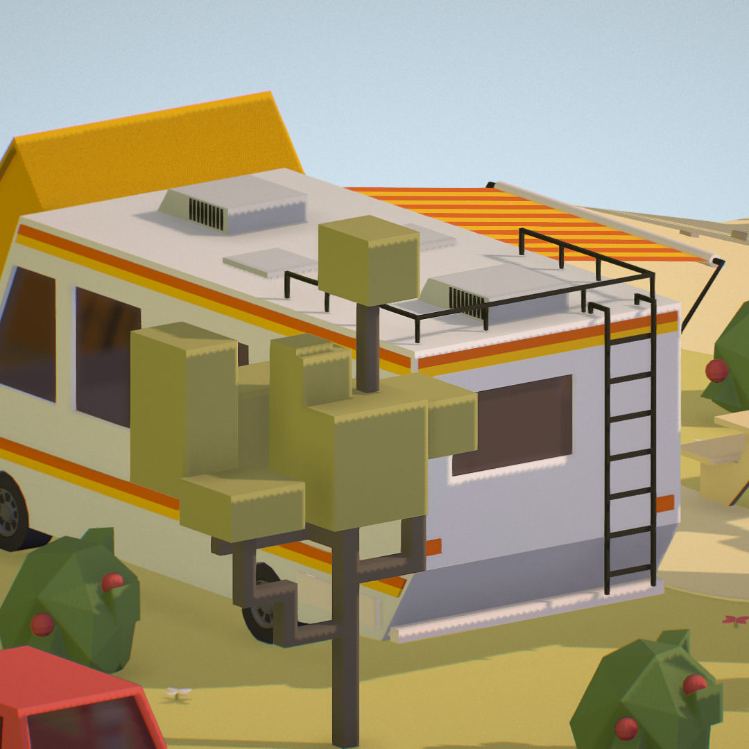 isometric camping scene on the river  Low-poly 3D model_27
