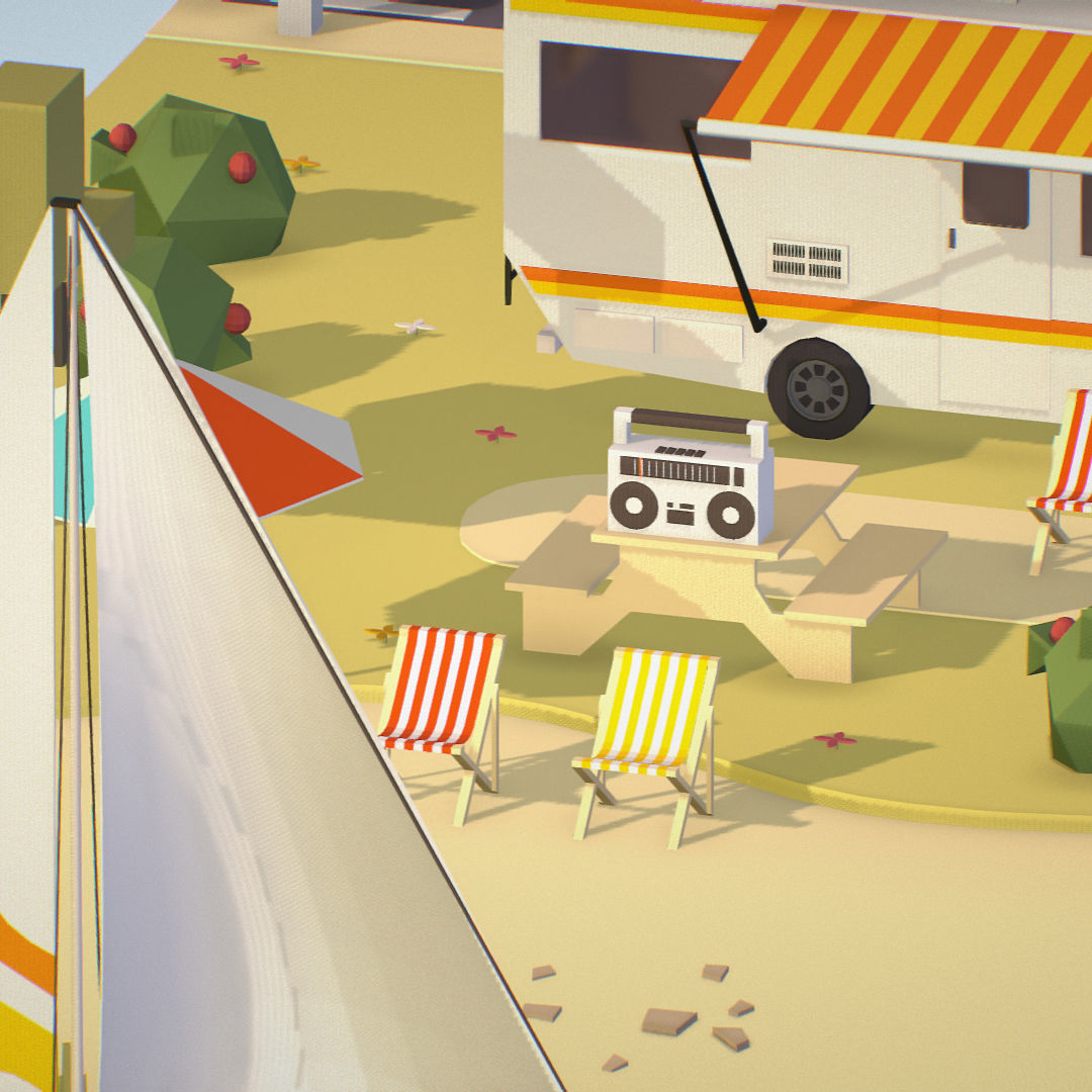 isometric camping scene on the river  Low-poly 3D model_21