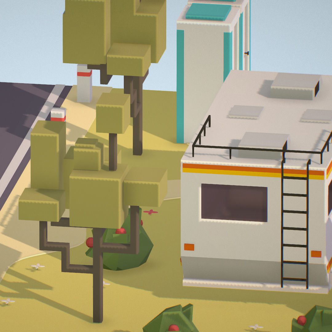 isometric camping scene on the river  Low-poly 3D model_23