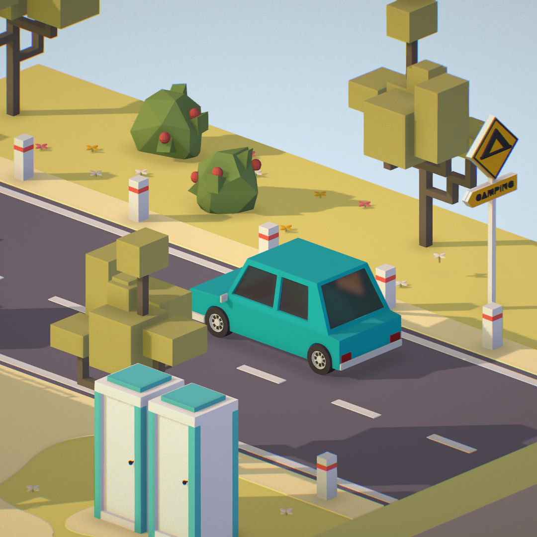 isometric camping scene on the river  Low-poly 3D model_18