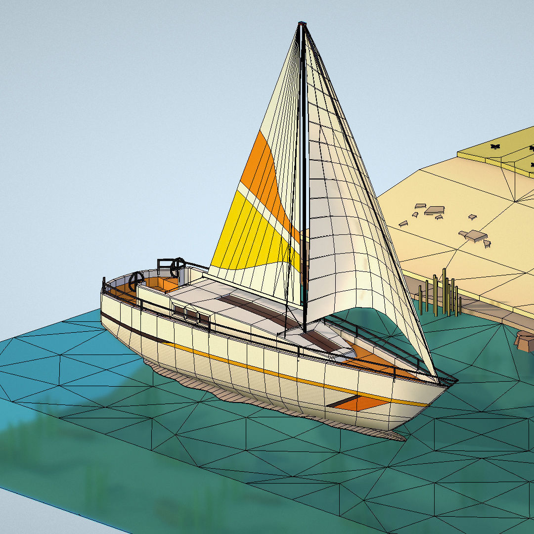 isometric camping scene on the river  Low-poly 3D model_37