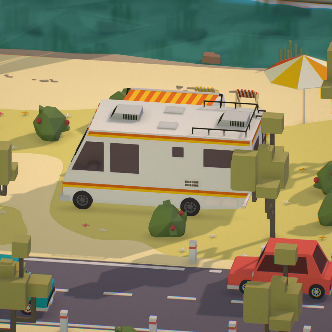 isometric camping scene on the river  Low-poly 3D model_24