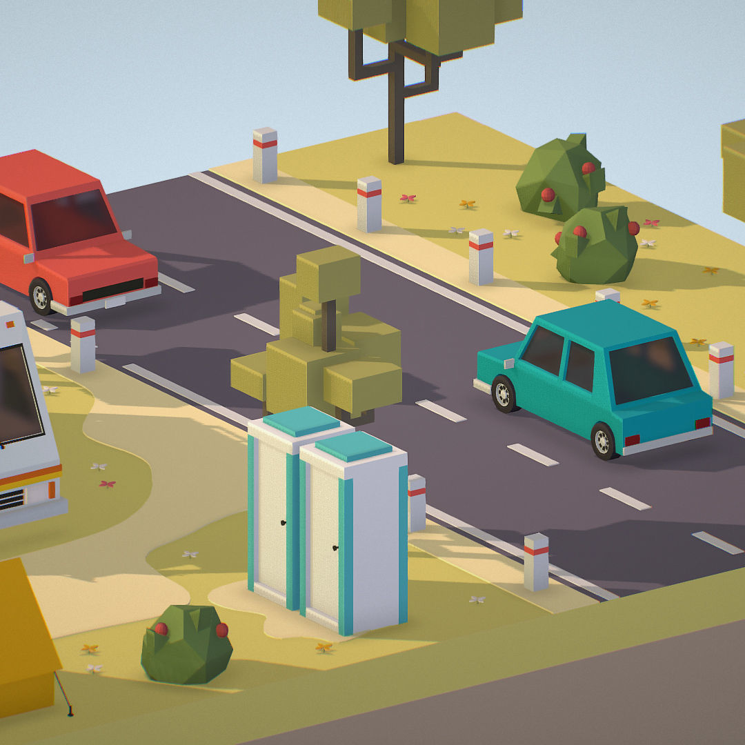 isometric camping scene on the river  Low-poly 3D model_19