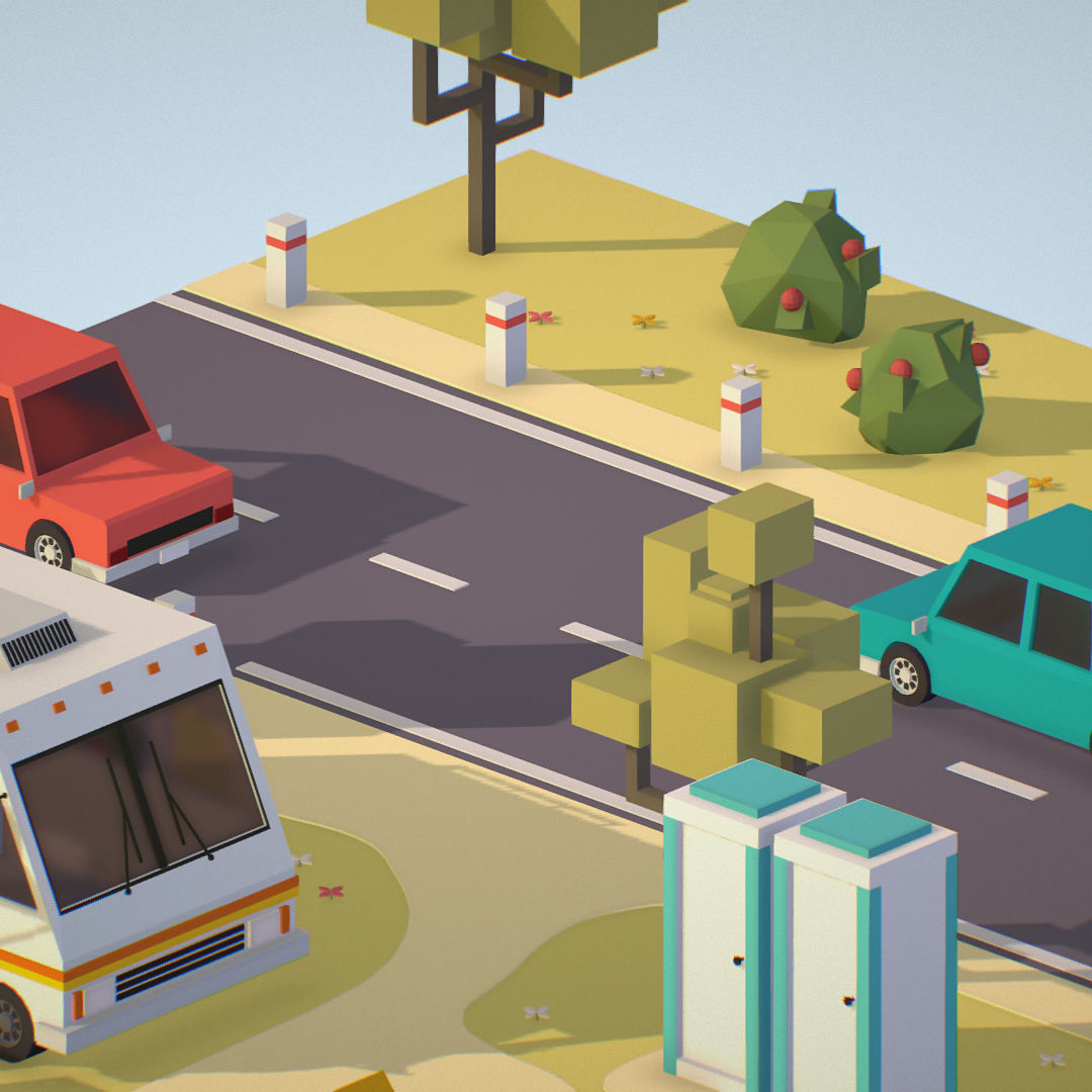 isometric camping scene on the river  Low-poly 3D model_16