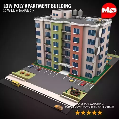 Low Poly Apartment Building Low-poly 3D model