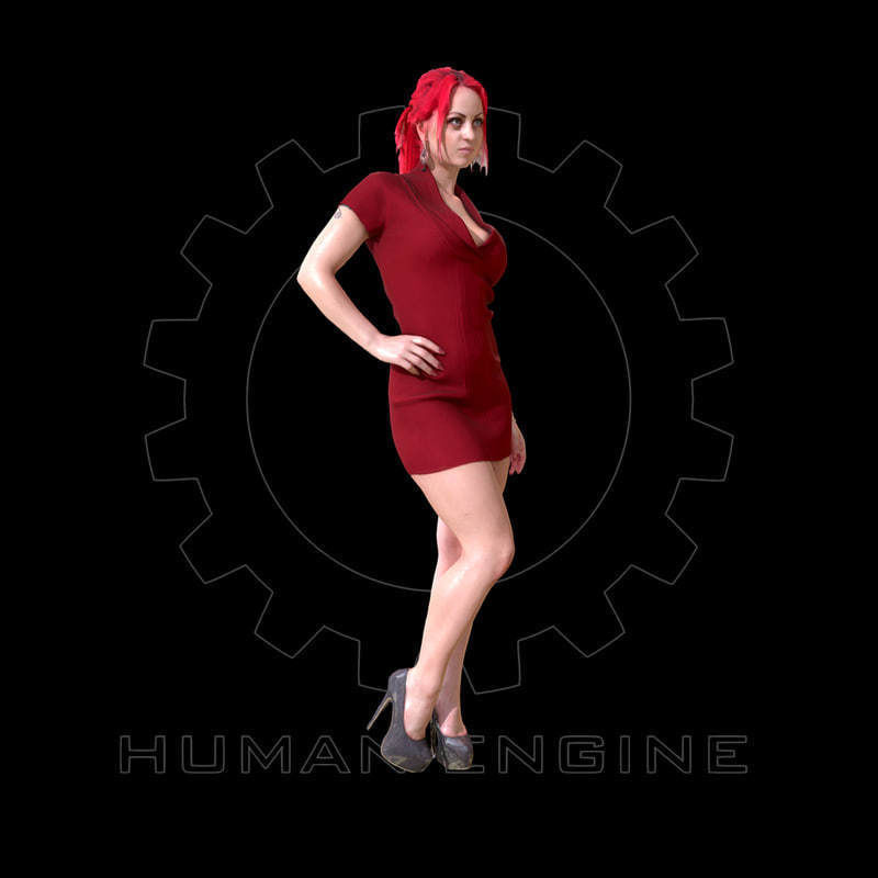 Female Scan - Sonya Wearing Red Dress Low-poly 3D model_2