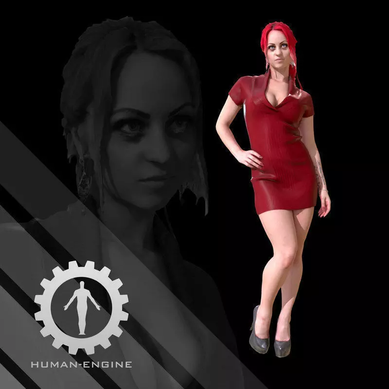 Female Scan - Sonya Wearing Red Dress Low-poly 3D model_0