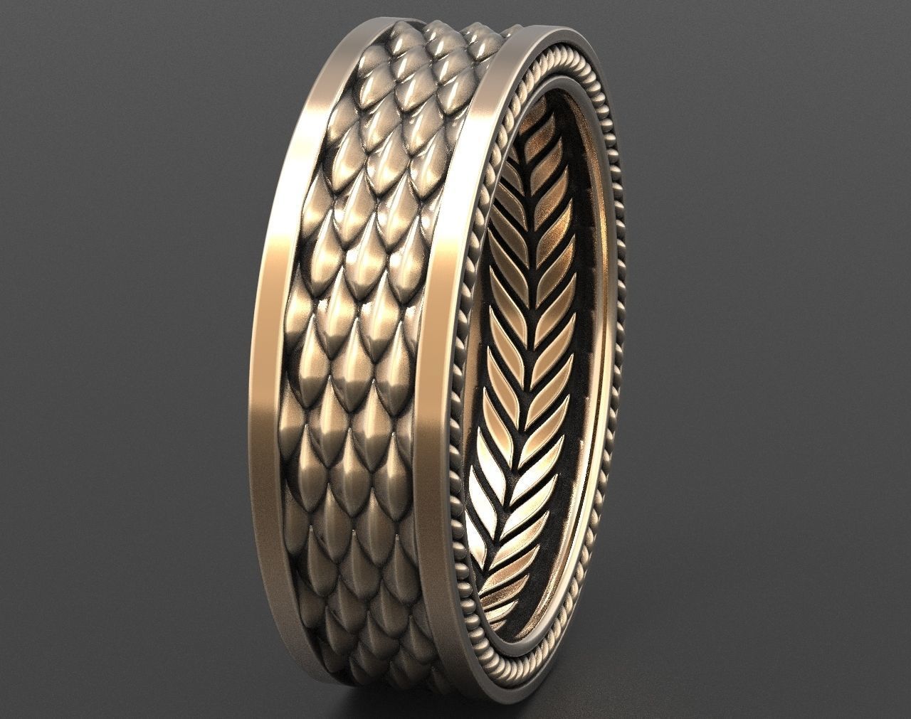 Stylish Ring with a Scale of the Dragon 342 3D print model_5