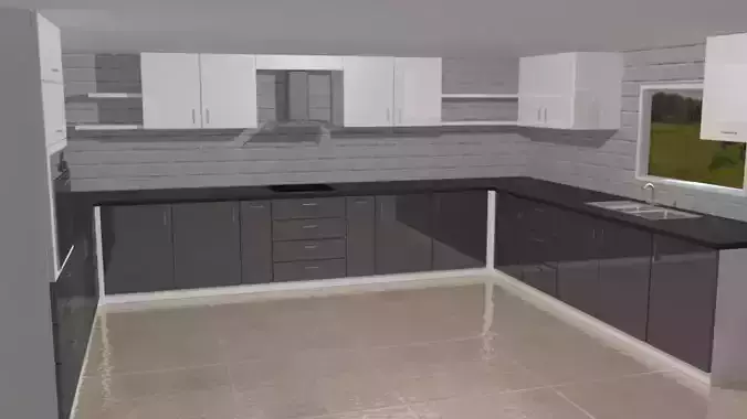Modern Kitchen set Low-poly 3D model Low-poly 3D model