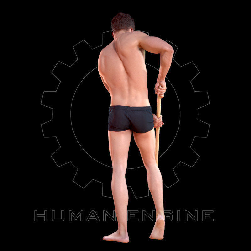 Male Scan - Mick 004 Holding a Stick Low Poly Low-poly 3D model_4