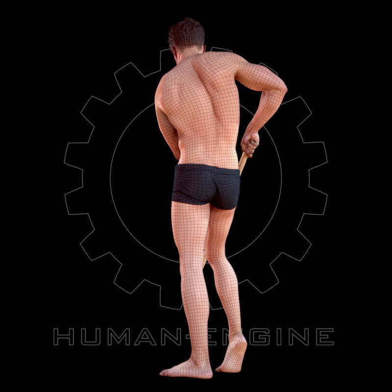 Male Scan - Mick 004 Holding a Stick Low Poly Low-poly 3D model_6