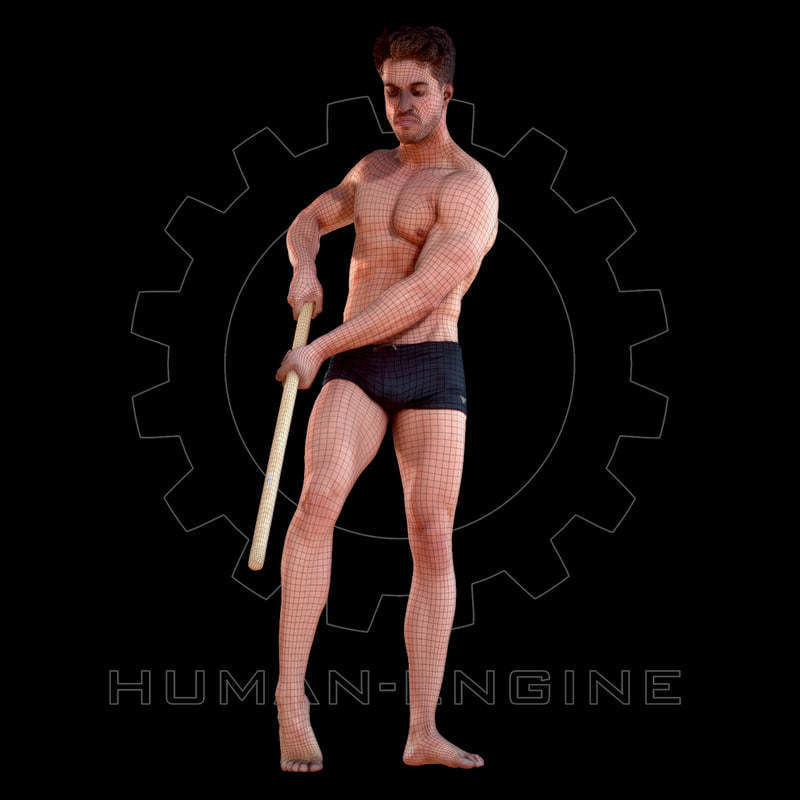 Male Scan - Mick 004 Holding a Stick Low Poly Low-poly 3D model_7