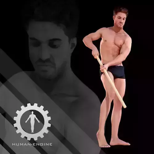 Male Scan - Mick 004 Holding a Stick Low Poly Low-poly 3D model