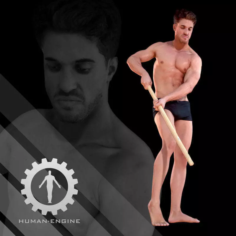 Male Scan - Mick 004 Holding a Stick Low Poly Low-poly 3D model_0