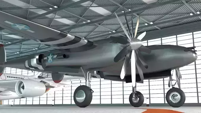 Lockheed P-38 Lighting Low-poly 3D model