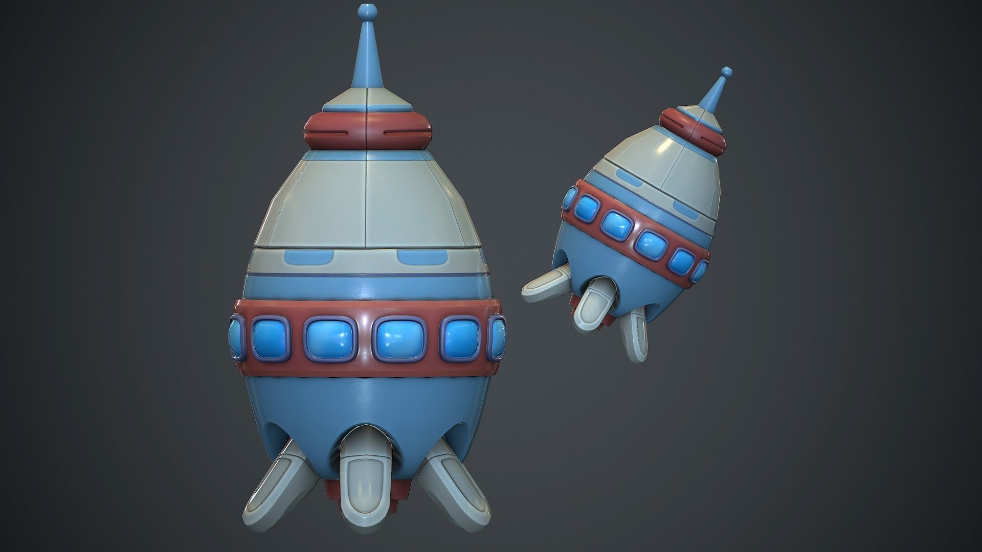 Cartoon Rocket 2 PBR Game Ready Low-poly 3D model_1