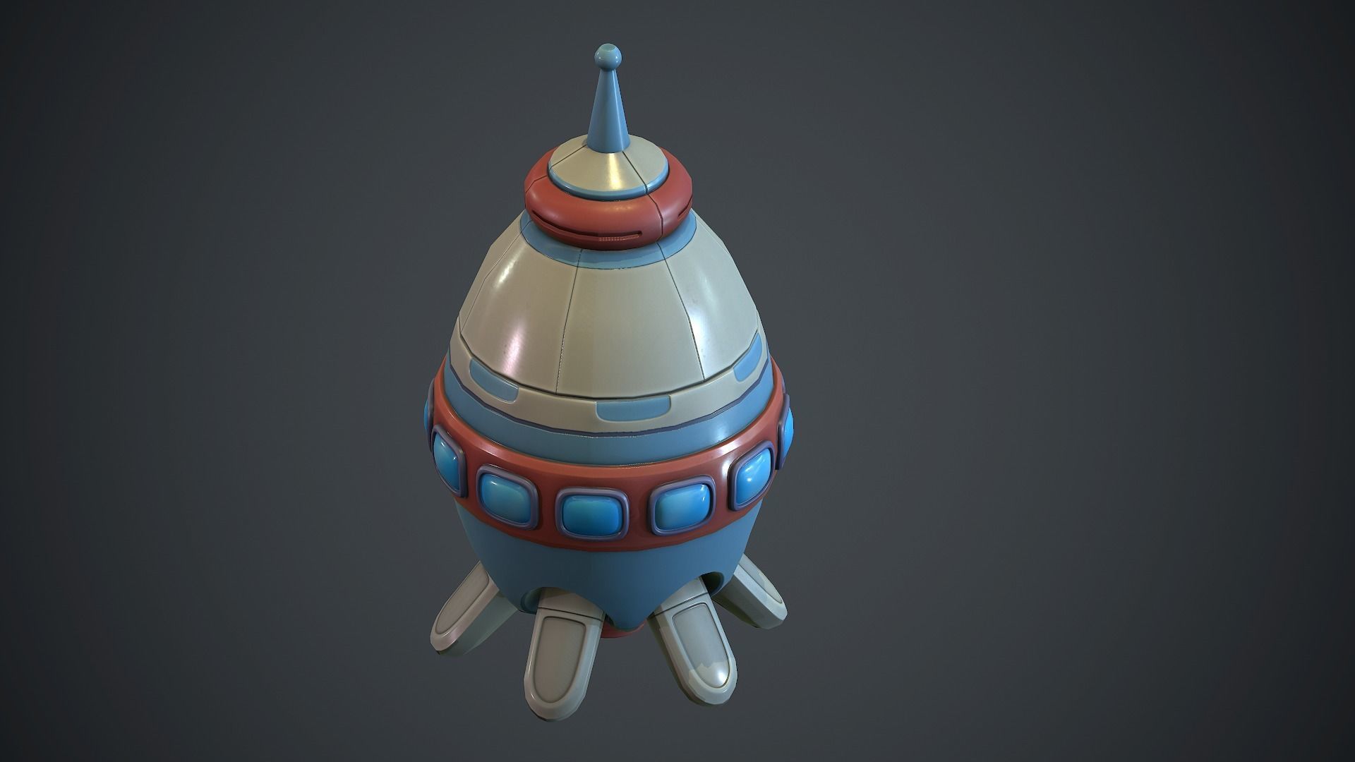 Cartoon Rocket 2 PBR Game Ready Low-poly 3D model_7