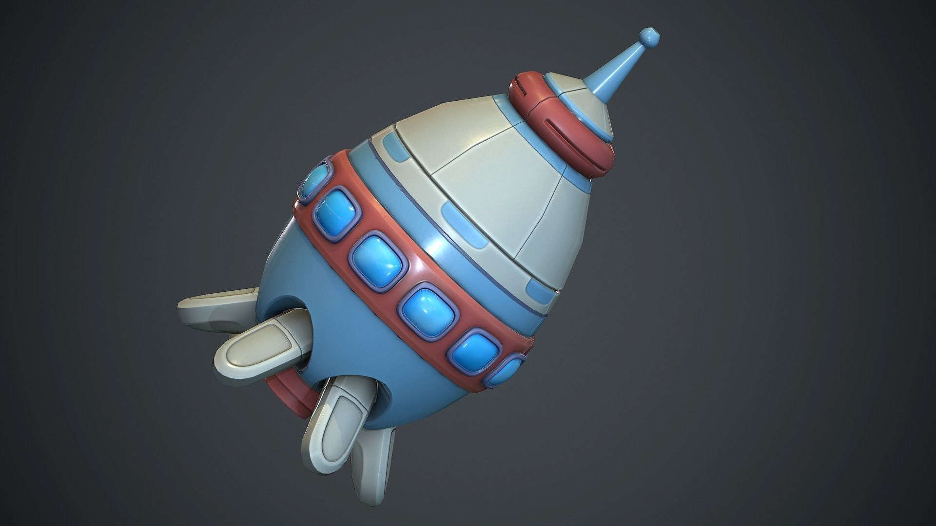 Cartoon Rocket 2 PBR Game Ready Low-poly 3D model_3