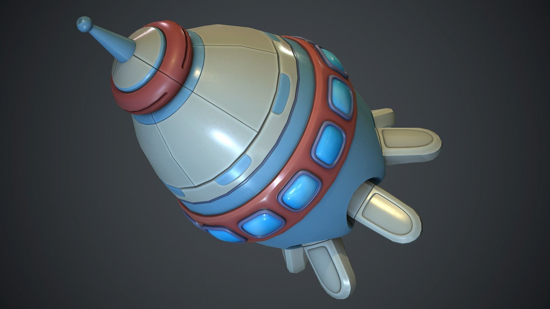 Cartoon Rocket 2 PBR Game Ready Low-poly 3D model_5