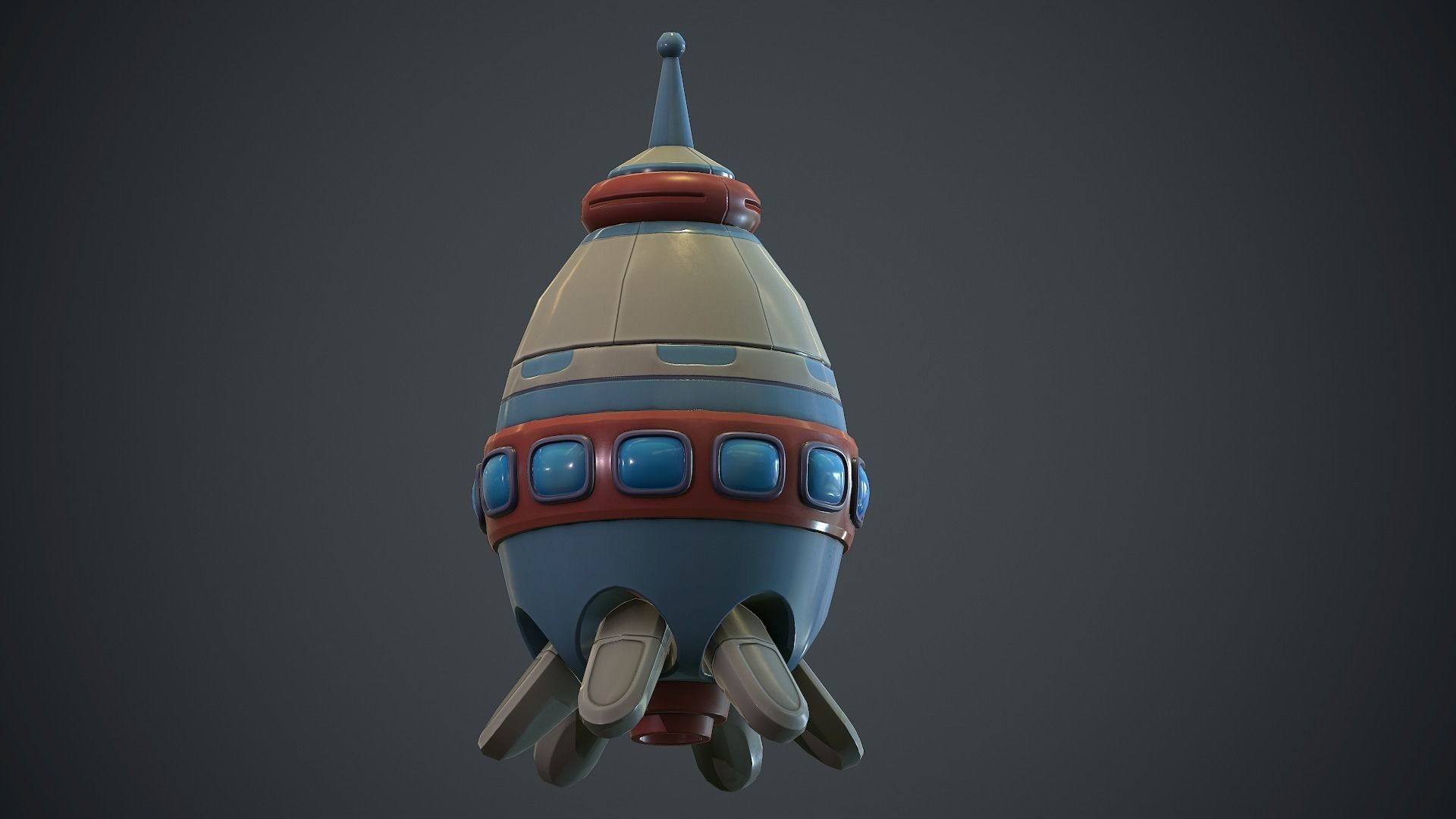 Cartoon Rocket 2 PBR Game Ready Low-poly 3D model_6