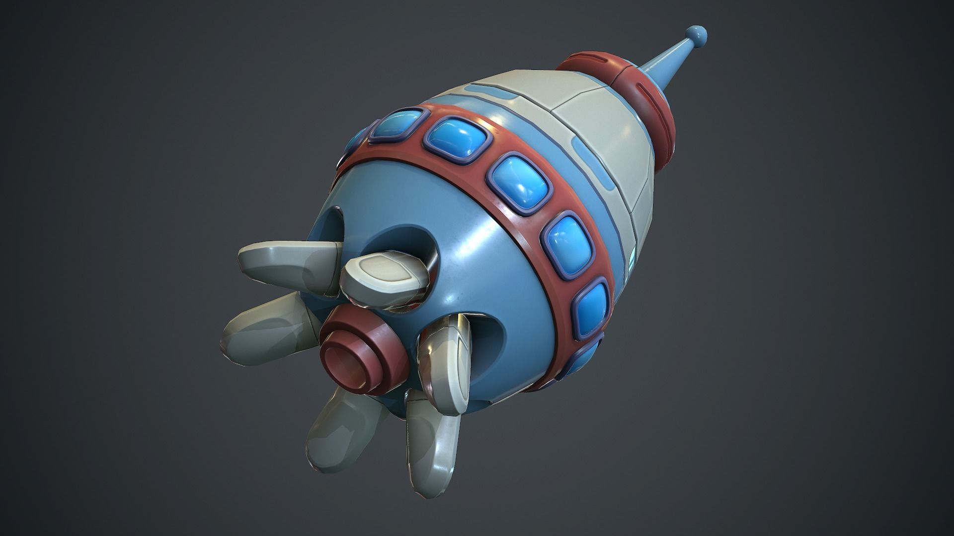 Cartoon Rocket 2 PBR Game Ready Low-poly 3D model_4