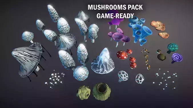 Mushrooms pack Low-poly 3D model