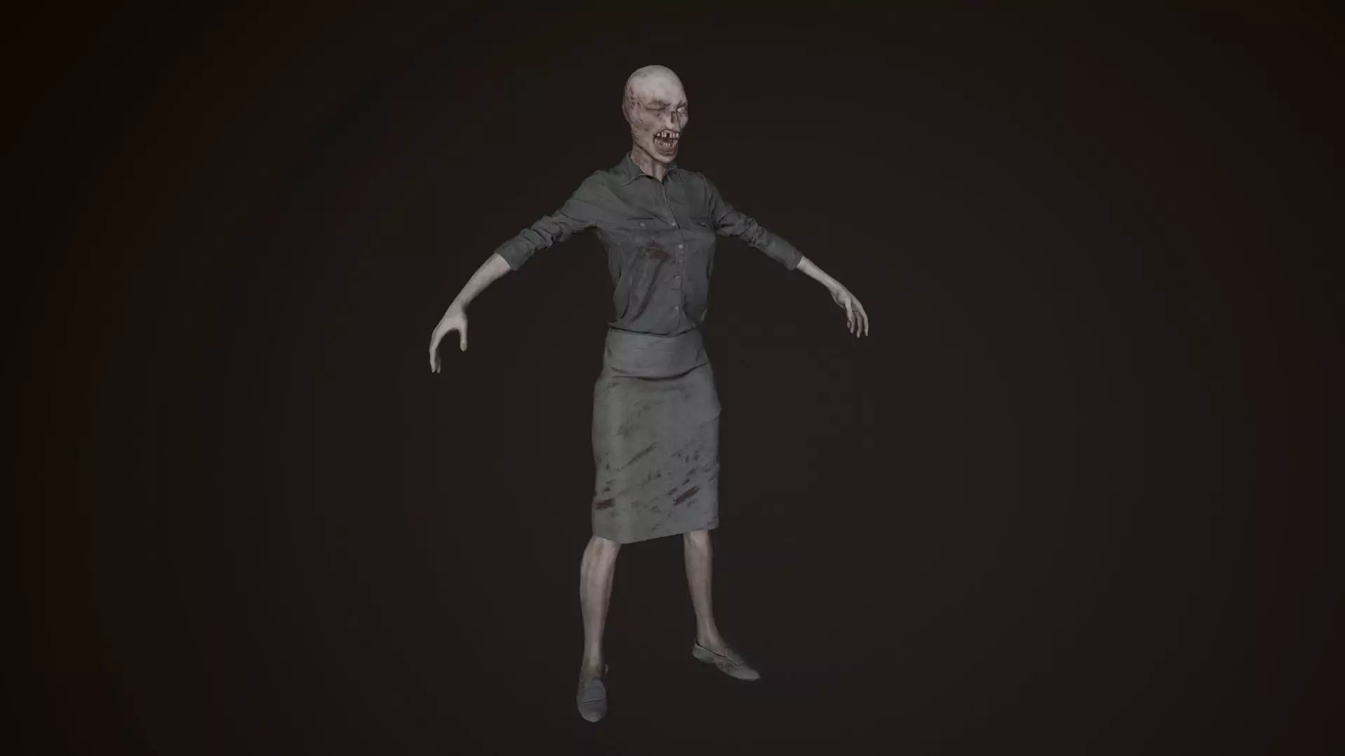 Female Zombie Model with outfit Low-poly 3D model_0