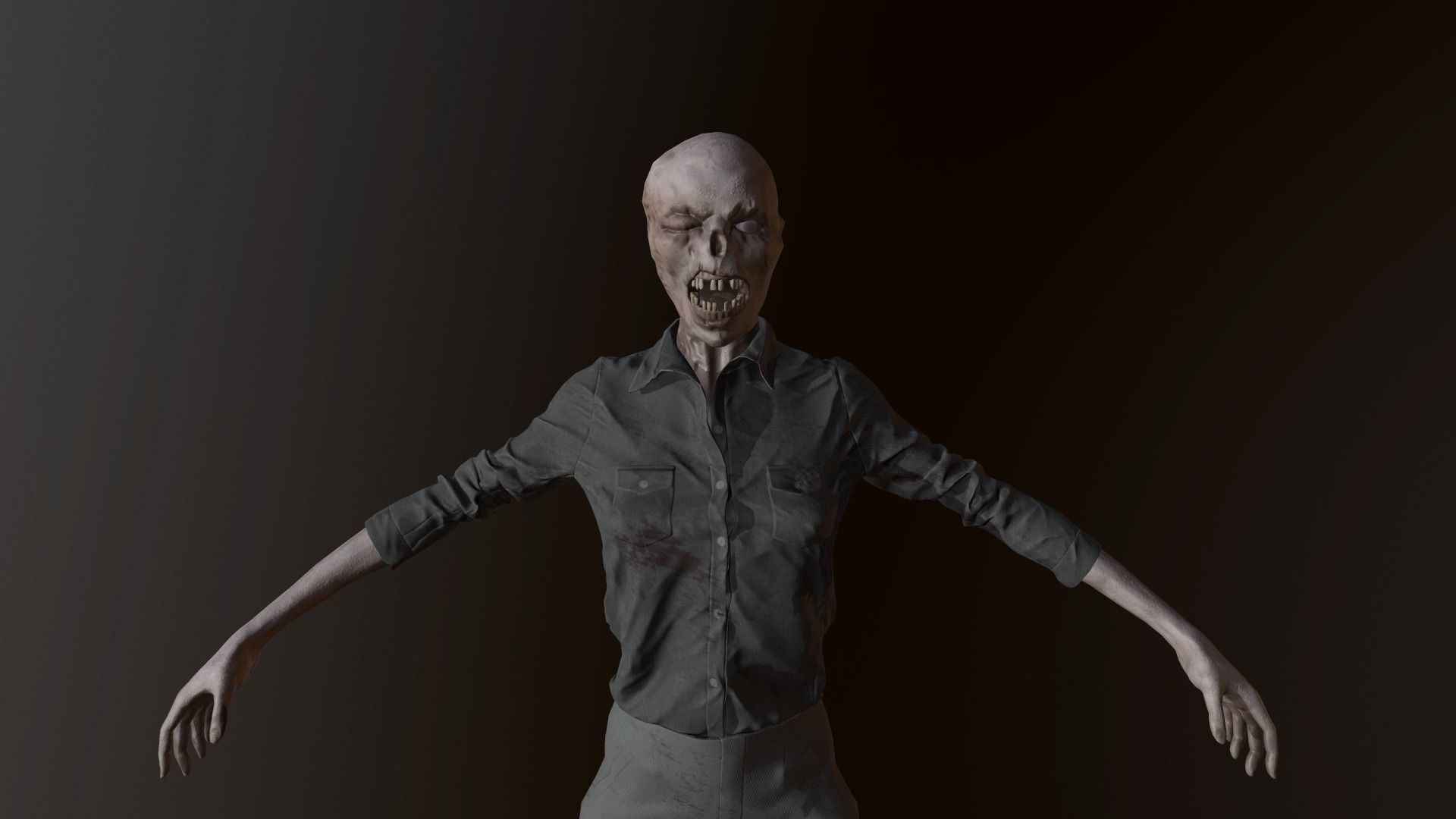 Female Zombie Model with outfit Low-poly 3D model_3