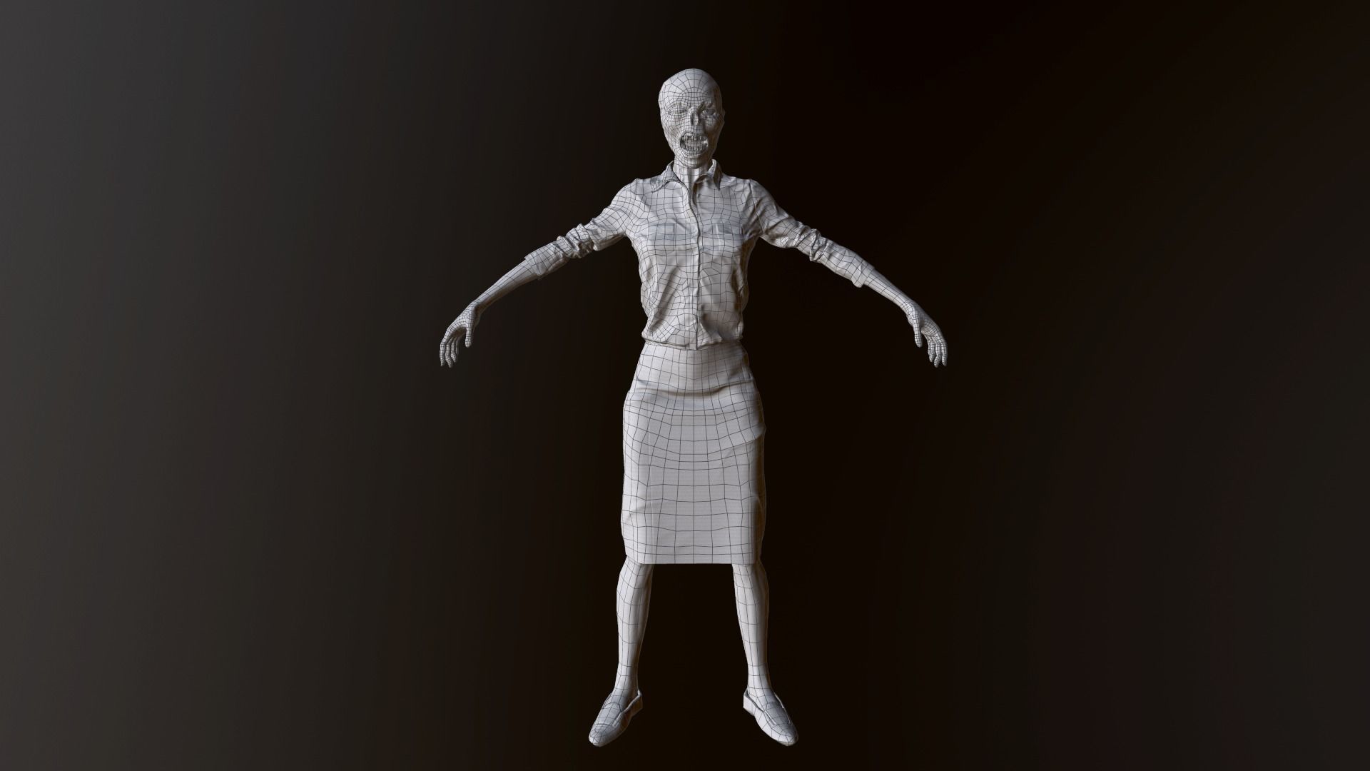 Female Zombie Model with outfit Low-poly 3D model_5