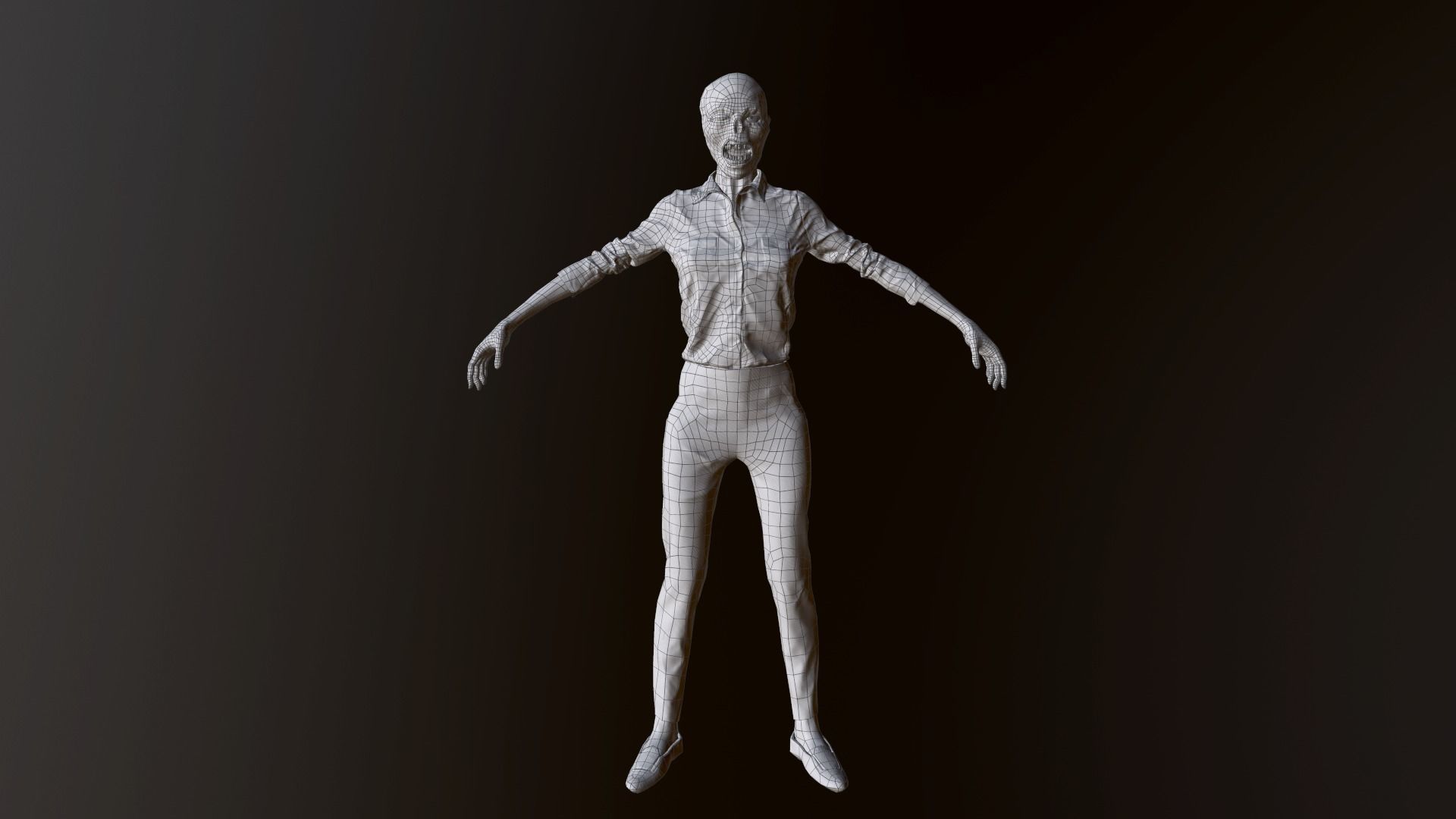 Female Zombie Model with outfit Low-poly 3D model_6