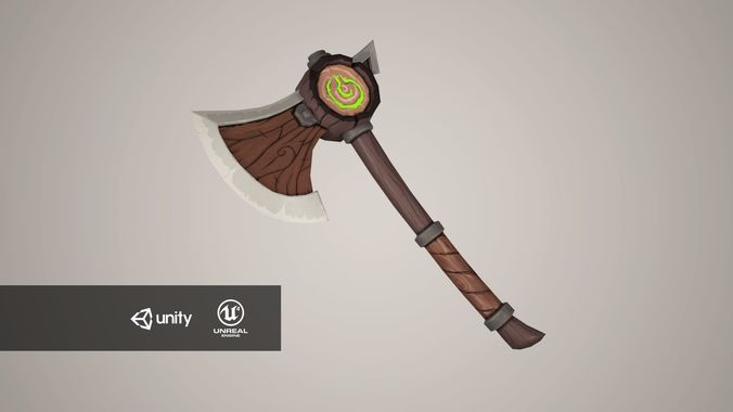 Wooden axe Low-poly 3D model
