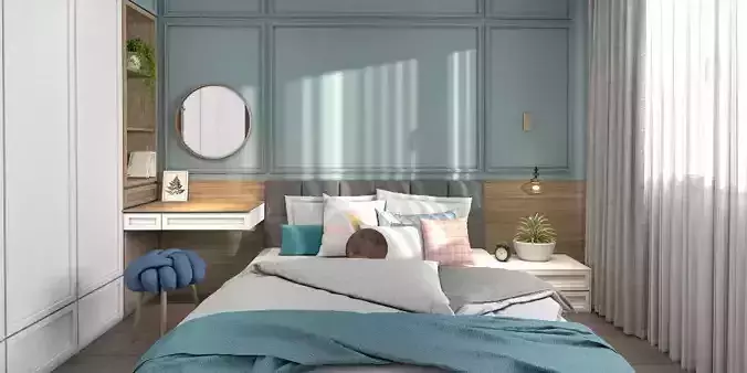 Full apartment interior pastel modern scandinavian scene