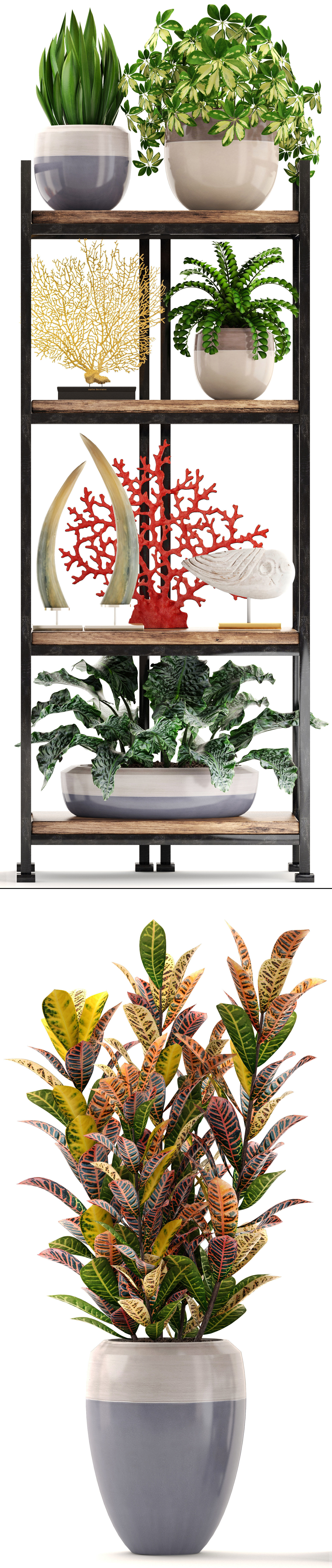 Rack with the decor of figurines and plants 3D model_10