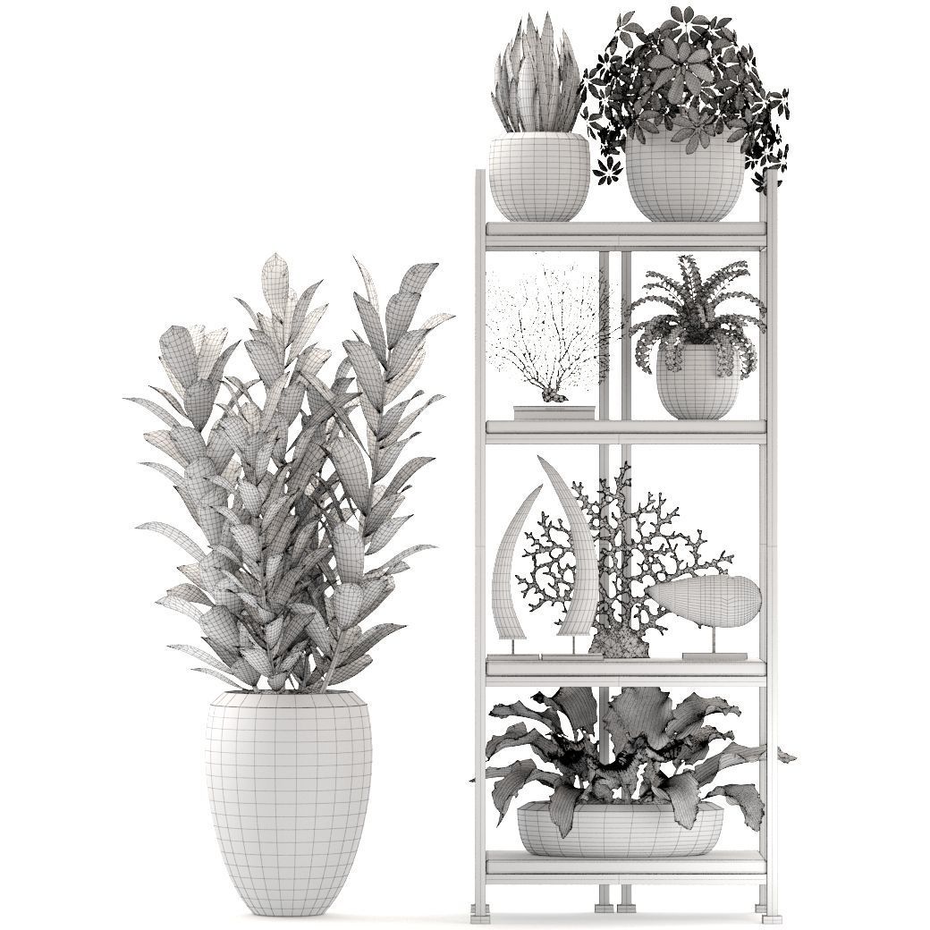 Rack with the decor of figurines and plants 3D model_7