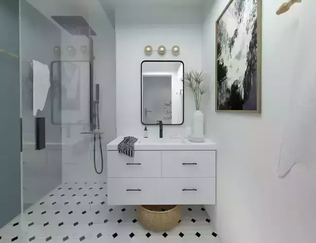 simple clean fresh pastel blue white bathroom wc scene