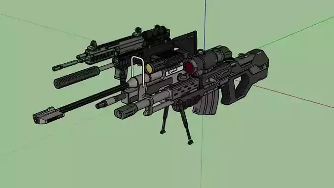 4 rifles gun with different parts Free 3D model