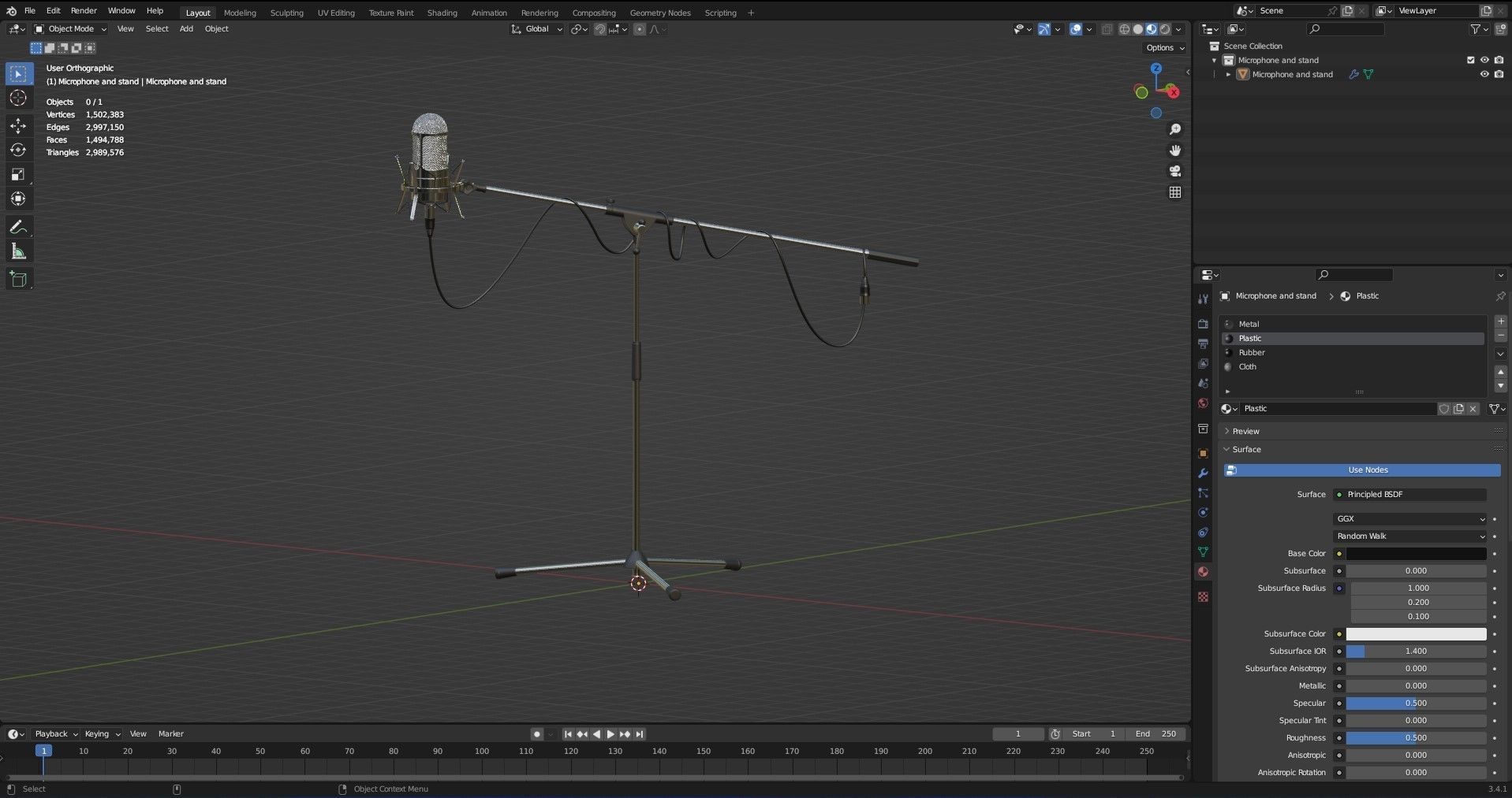 Studio microphone with stand model for subdivide high poly 3D model_9