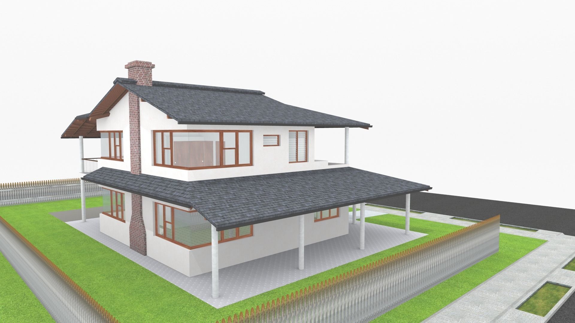 Small simple country house Low-poly 3D model_1