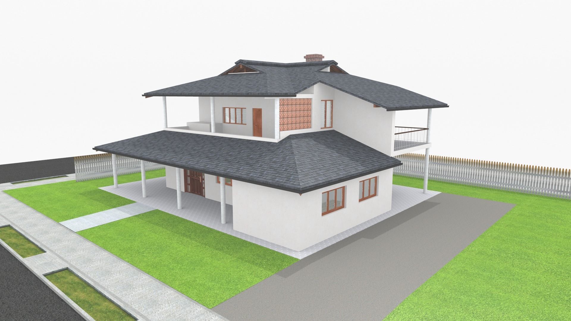 Small simple country house Low-poly 3D model_2