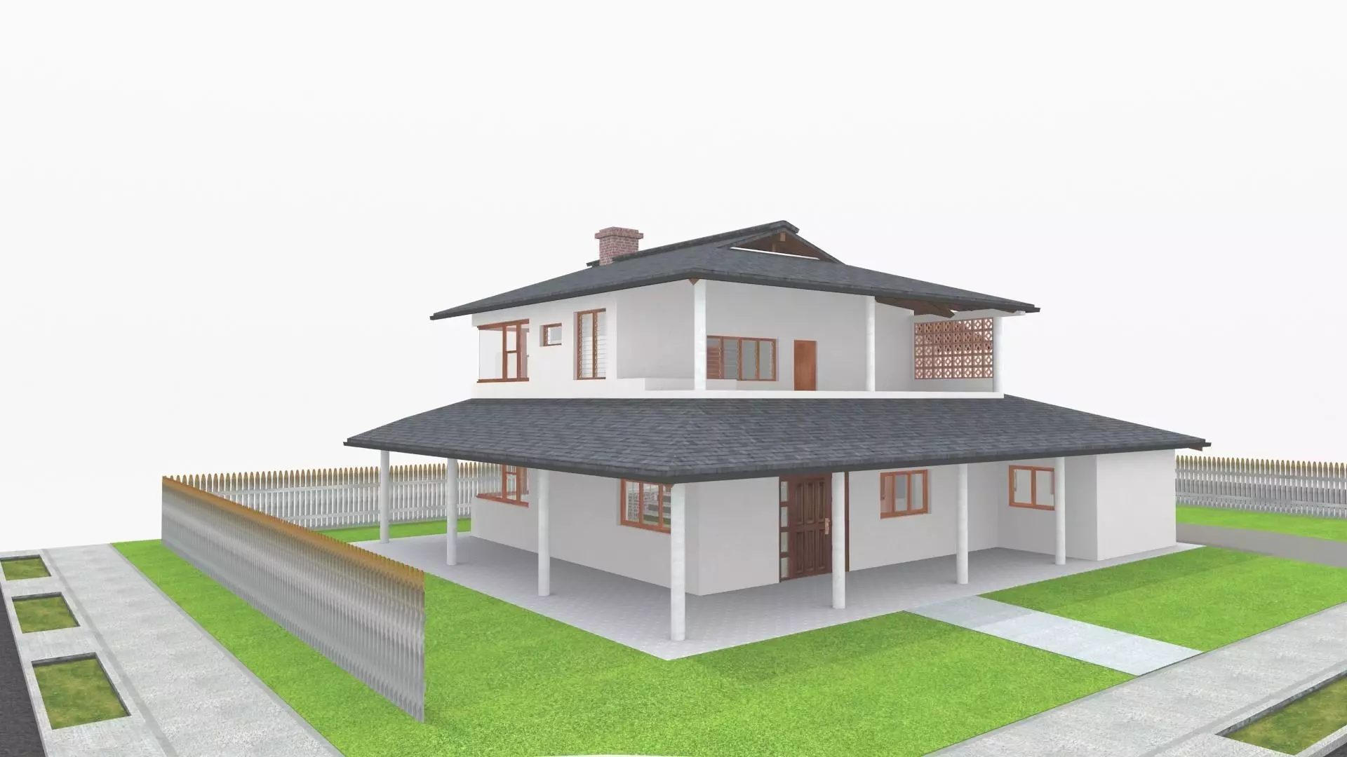 Small simple country house Low-poly 3D model_0