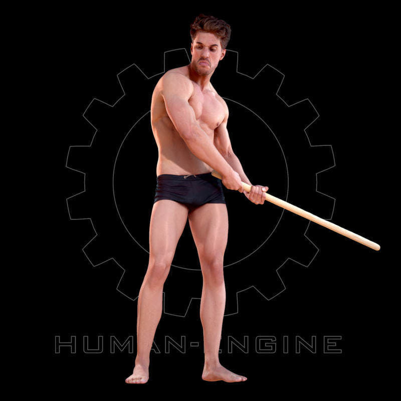 Male Scan - Mick 003 Holding a Stick Low Poly 3D model_1