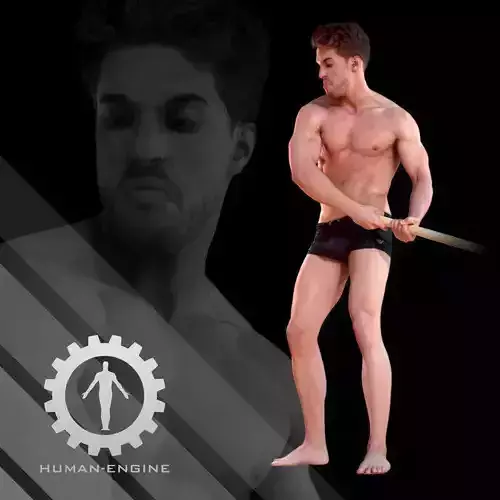 Male Scan - Mick 003 Holding a Stick Low Poly