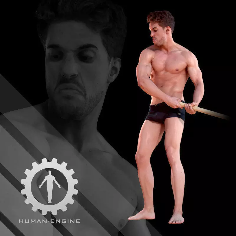 Male Scan - Mick 003 Holding a Stick Low Poly 3D model_0