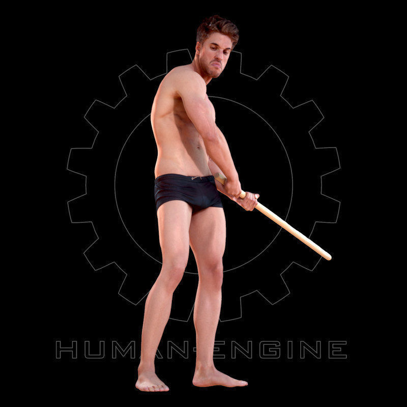 Male Scan - Mick 003 Holding a Stick Low Poly 3D model_2