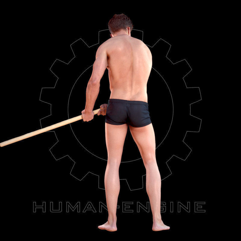 Male Scan - Mick 003 Holding a Stick Low Poly 3D model_4