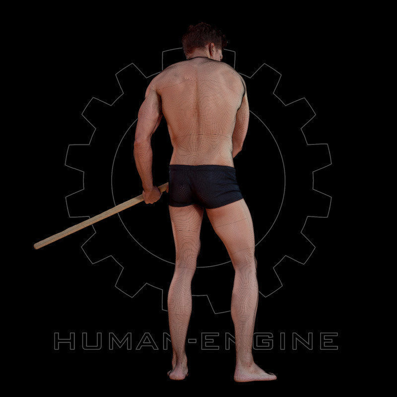 Male Scan - Mick 003 Holding a Stick Low Poly 3D model_7
